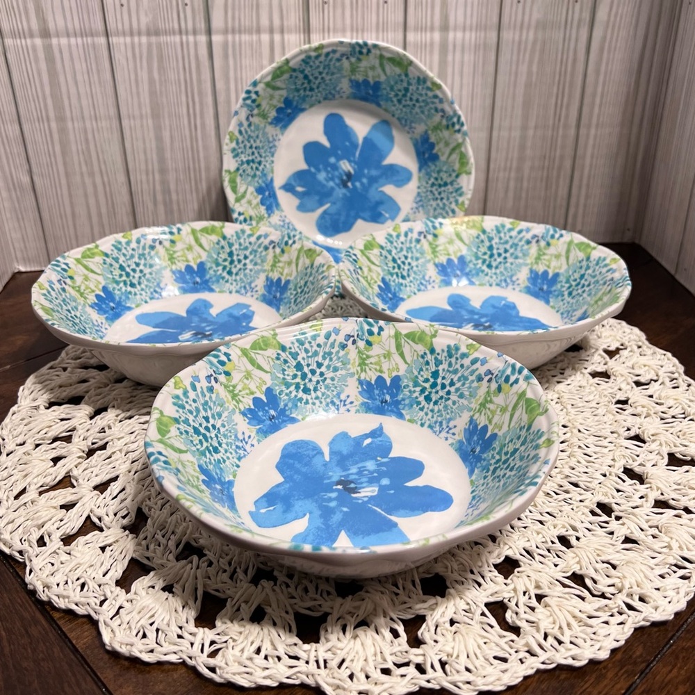 Nicole Miller Melamine Bowls Set Of 4 Blue Flowers